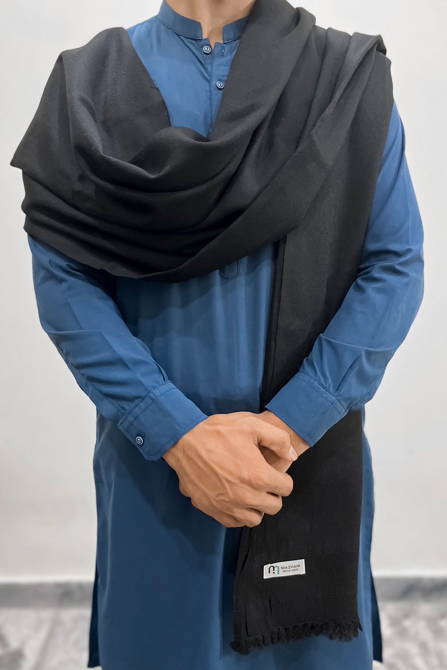 Black Wool Shawl - Men