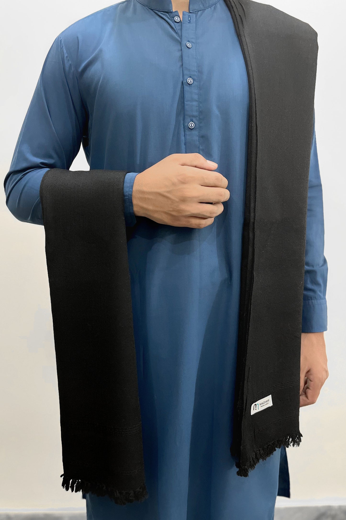 Black Wool Shawl - Men