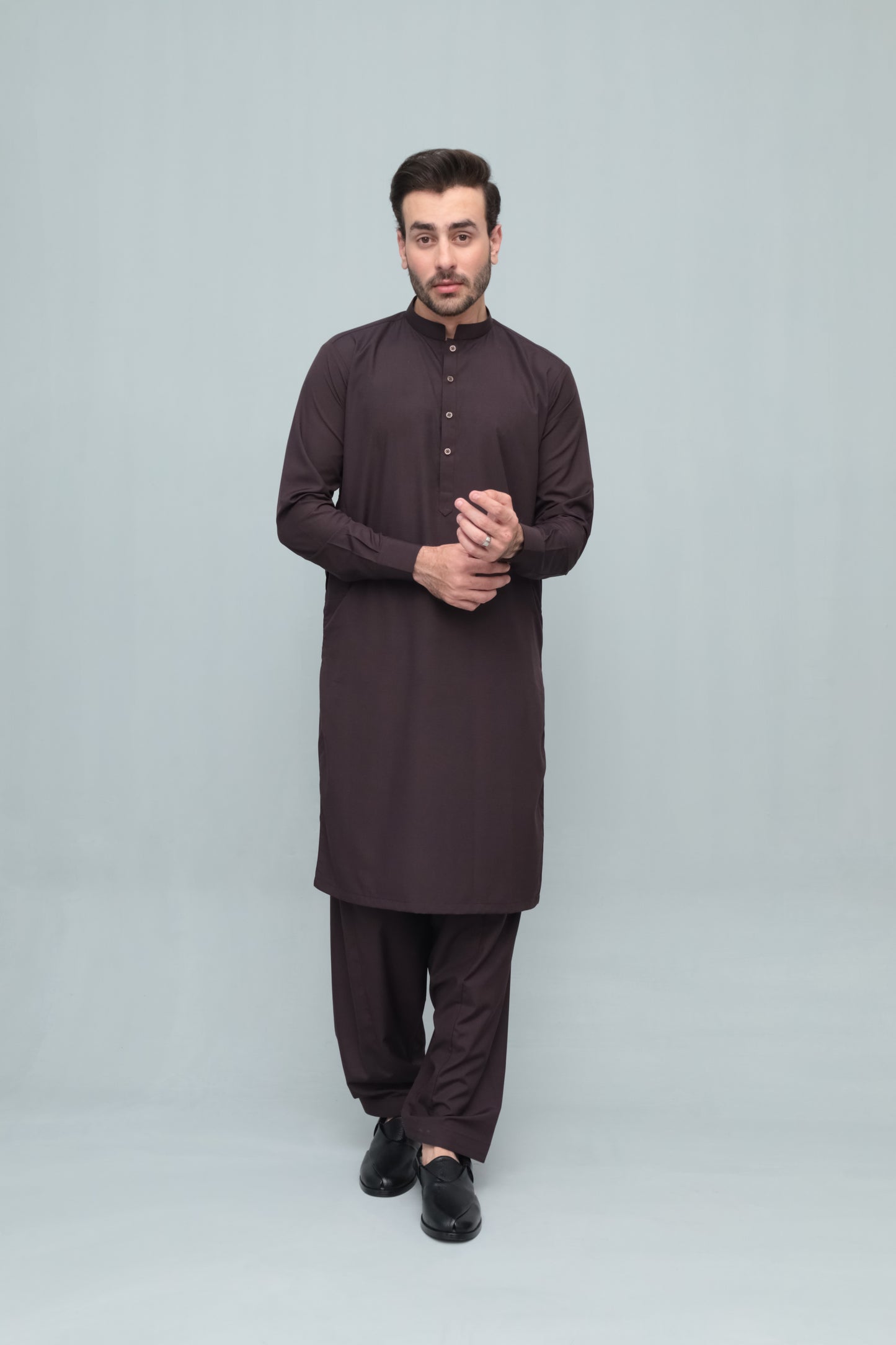 Chocolate Brown Blended Kameez Shalwar- Men