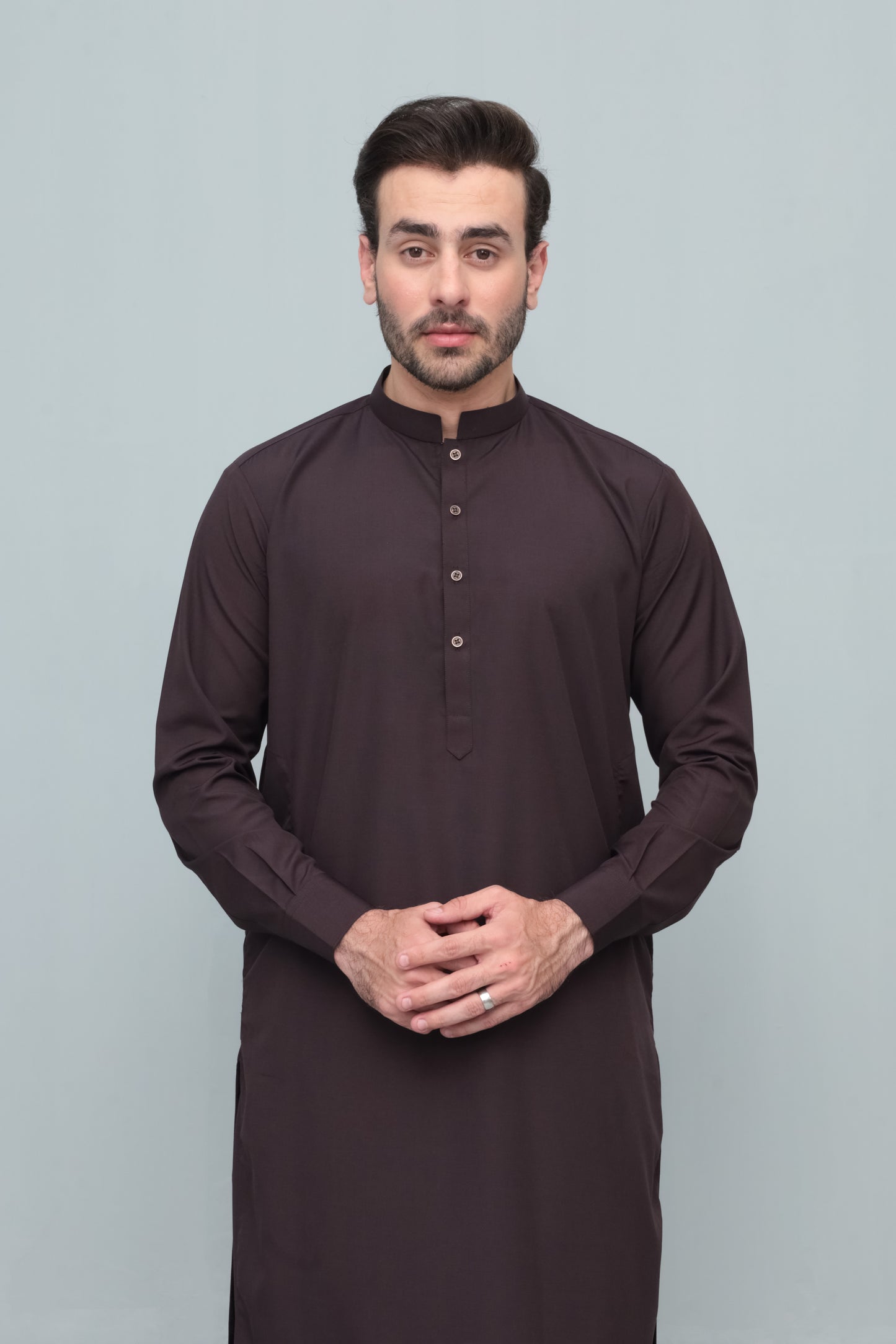 Chocolate Brown Blended Kameez Shalwar- Men
