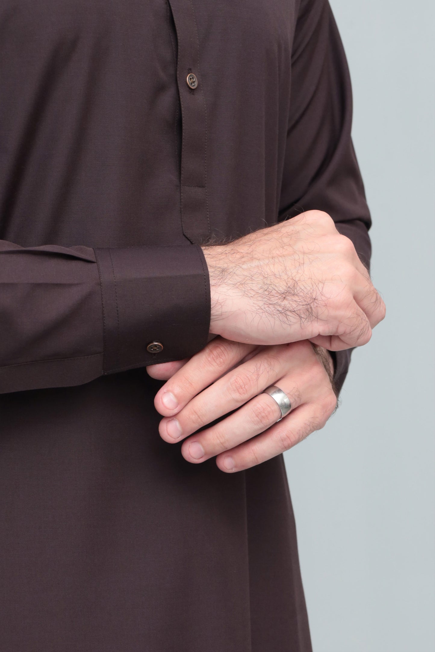 Chocolate Brown Blended Kameez Shalwar- Men