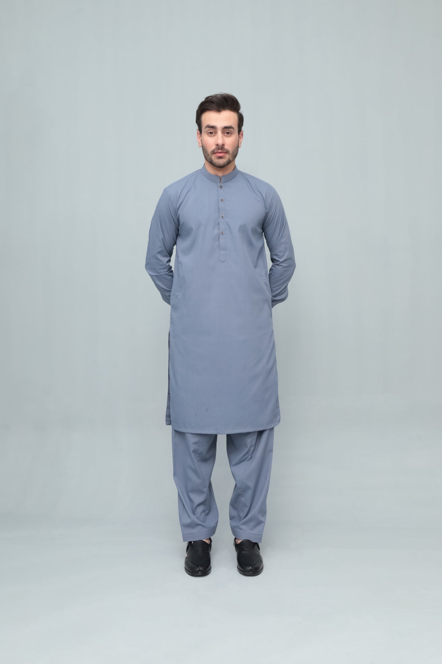 Bluish Gray Blended Kameez Shalwar- Men