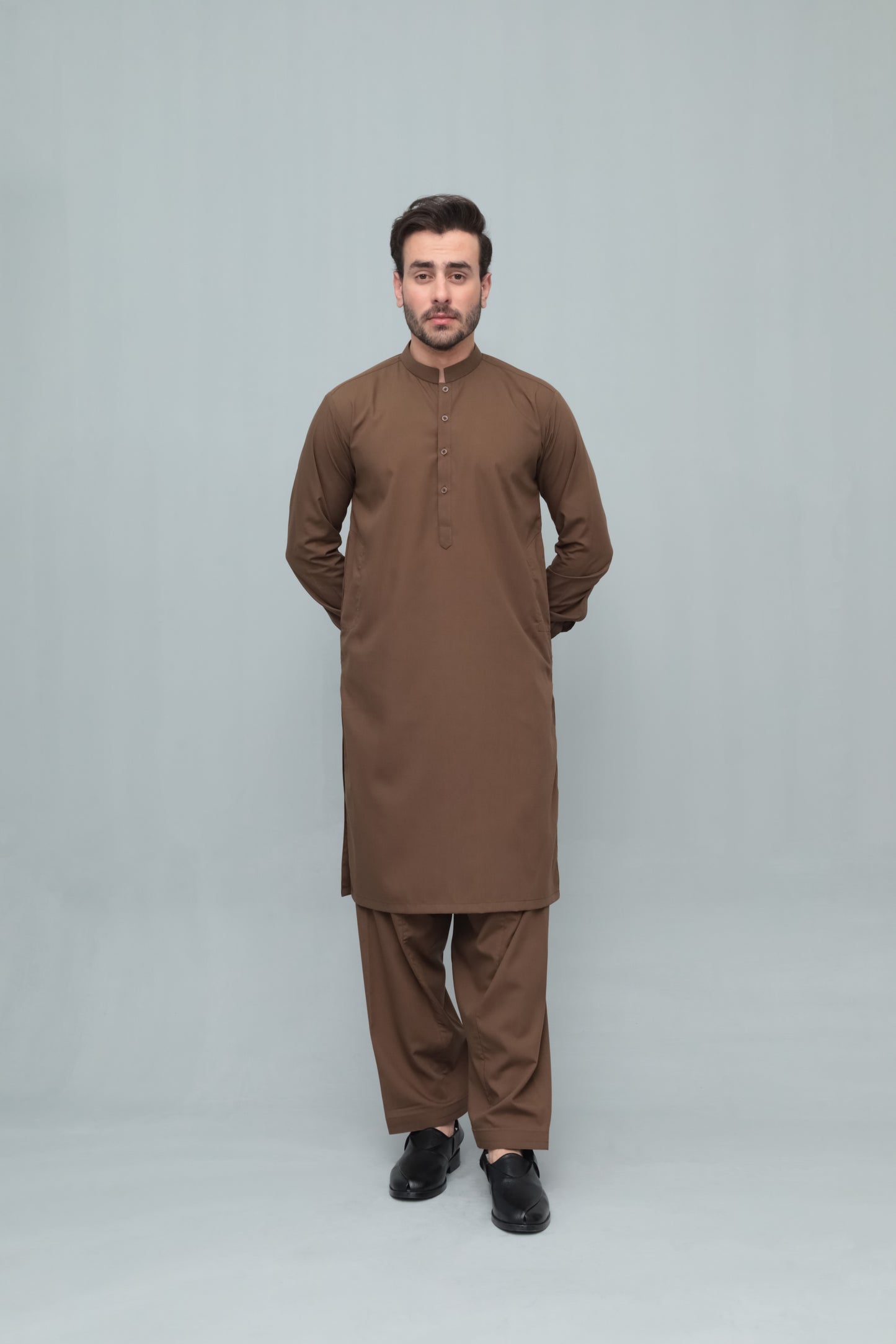 Coffee Brown Blended Kameez Shalwar- Men