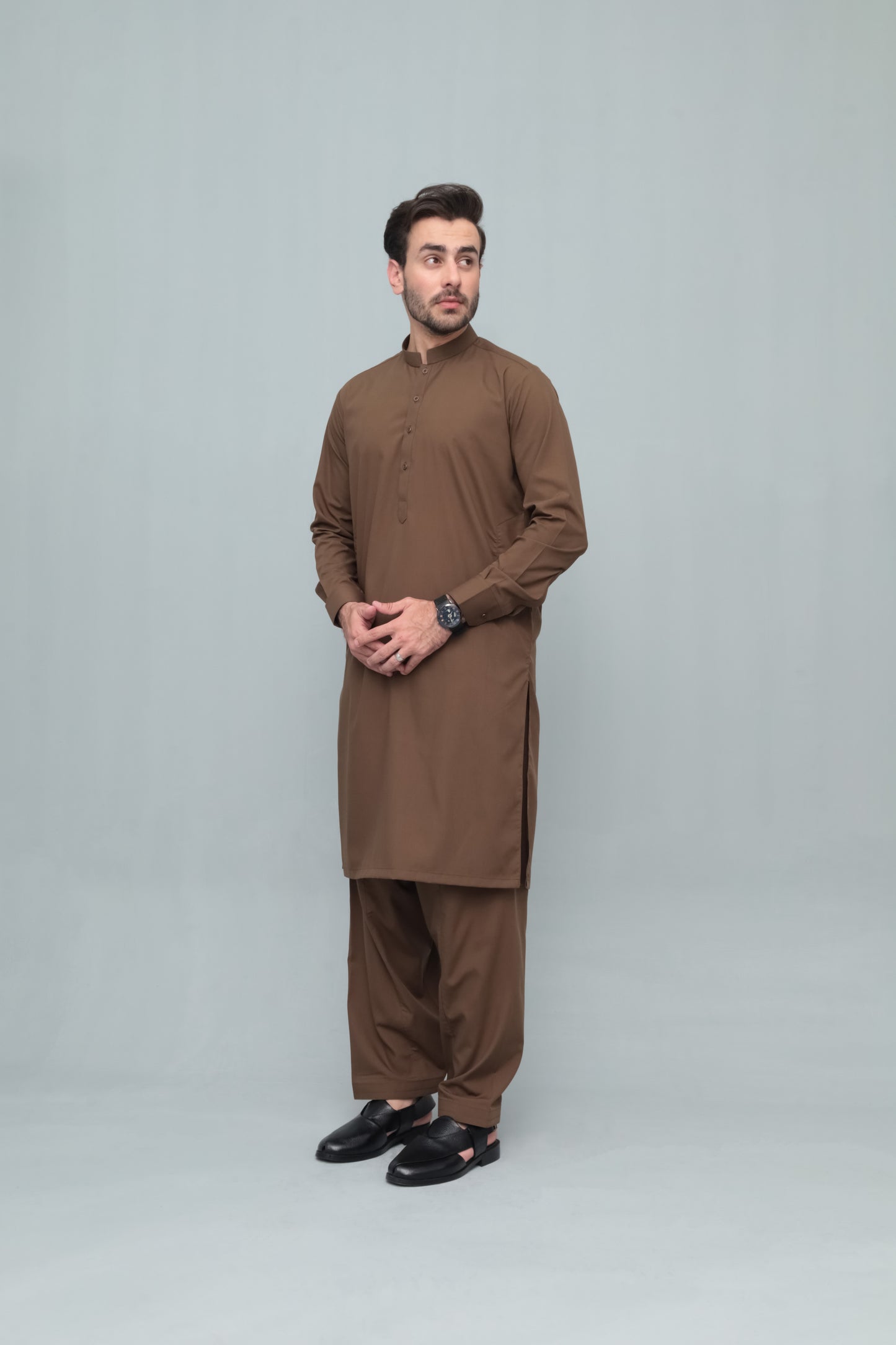 Coffee Brown Blended Kameez Shalwar- Men