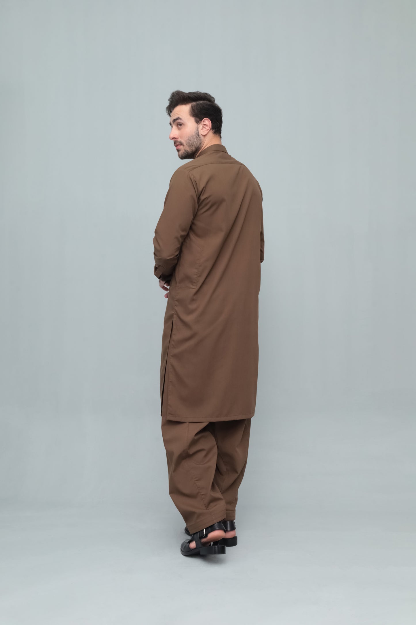 Coffee Brown Blended Kameez Shalwar- Men