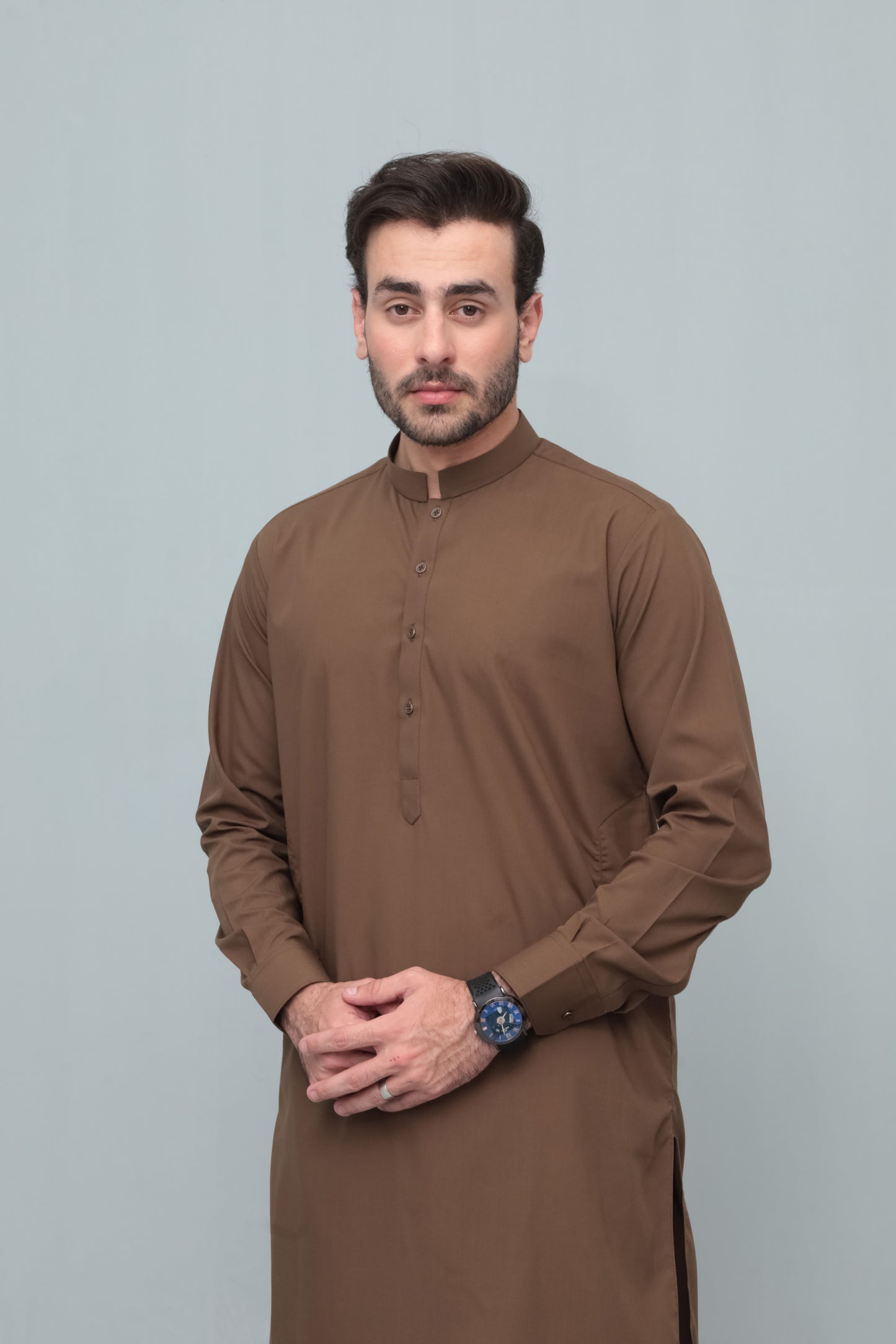 Coffee Brown Blended Kameez Shalwar- Men