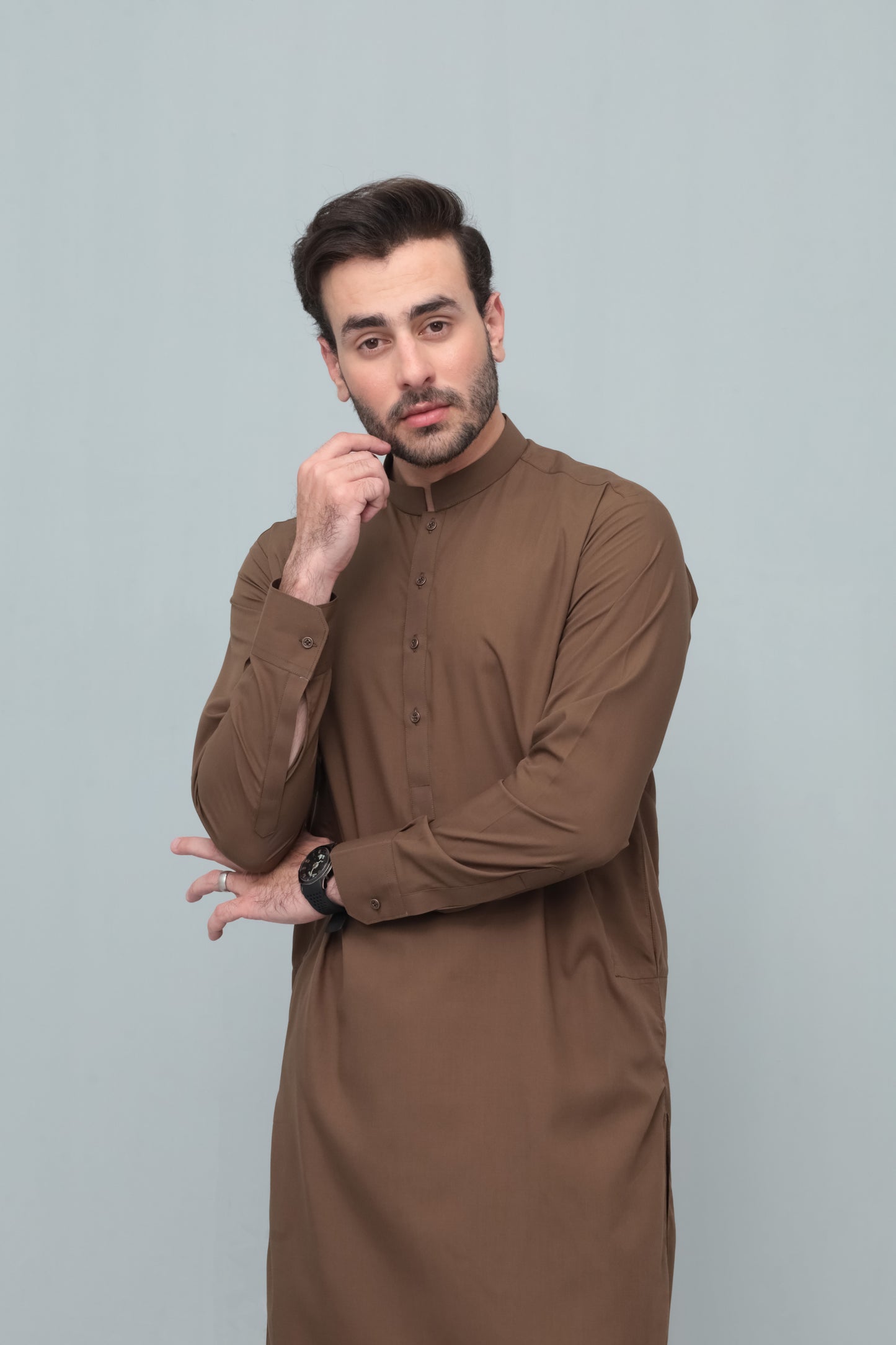 Coffee Brown Blended Kameez Shalwar- Men