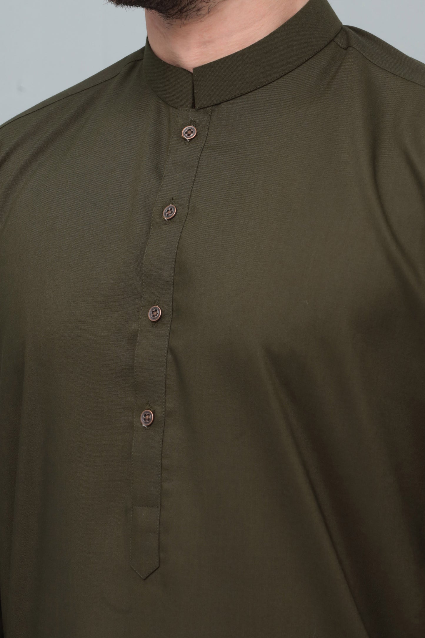 Army Green Blended Kameez Shalwar- Men
