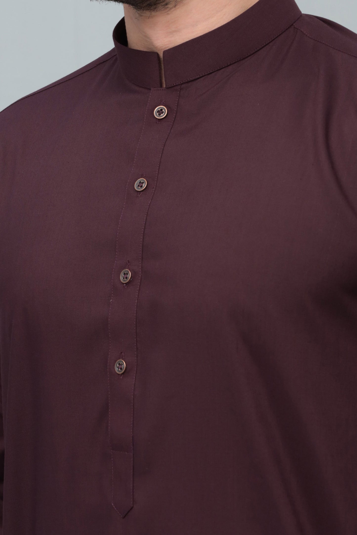 Dark Marron Blended Kameez Shalwar- Men