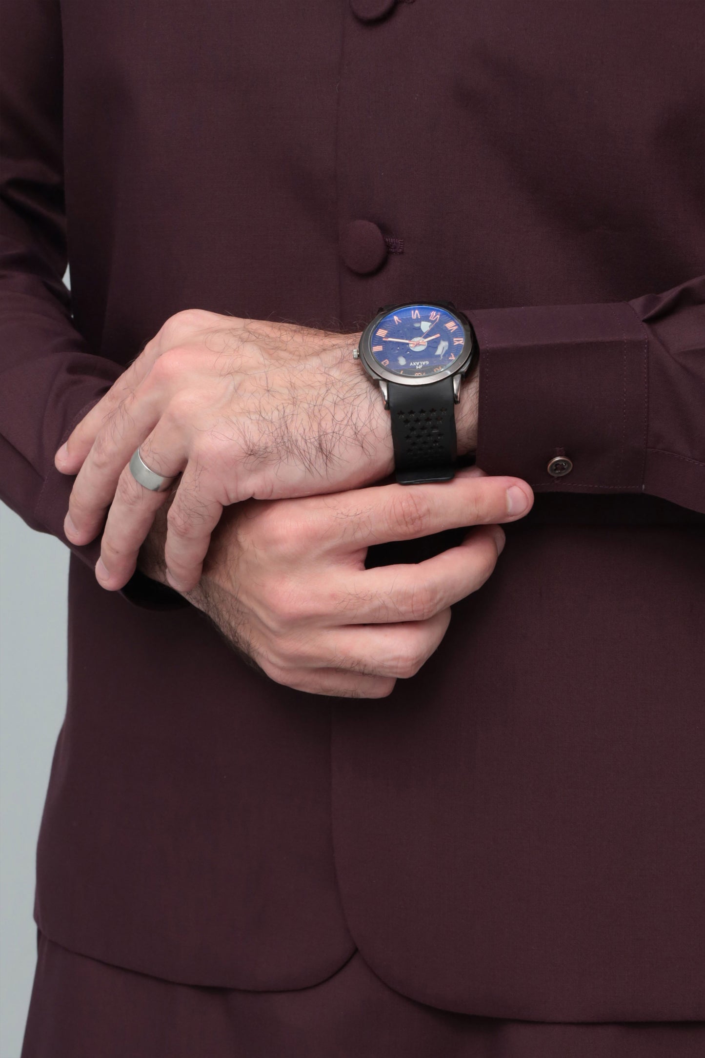 Dark Marron With Blended Waistcoat - Round Cut & Matching Fabric Buttons - Men