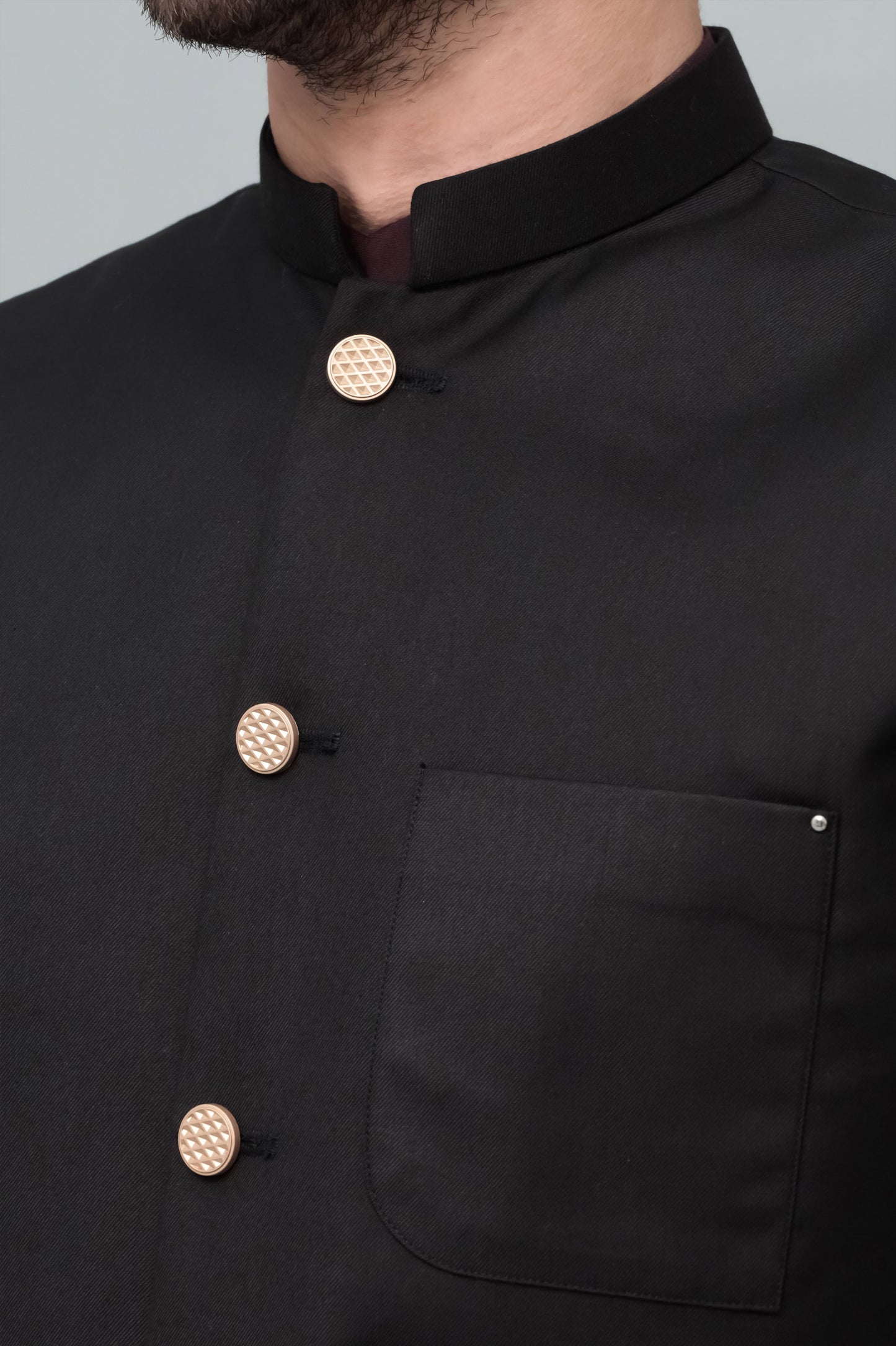 Black Suiting Waistcoat - Flap Pockets - Round Cut - Men