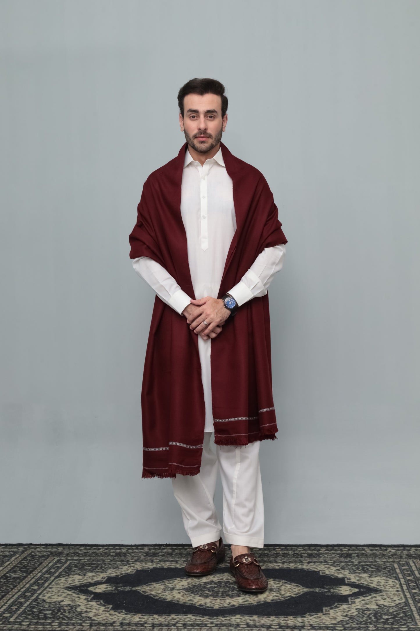 Marron Swati Thread Shawl - Men