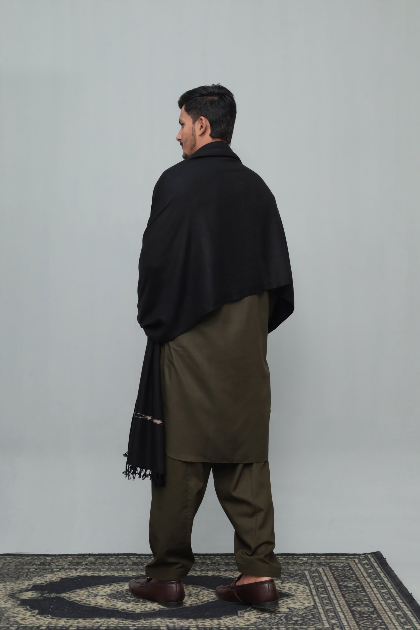 Black Swati Thread Shawl - Men