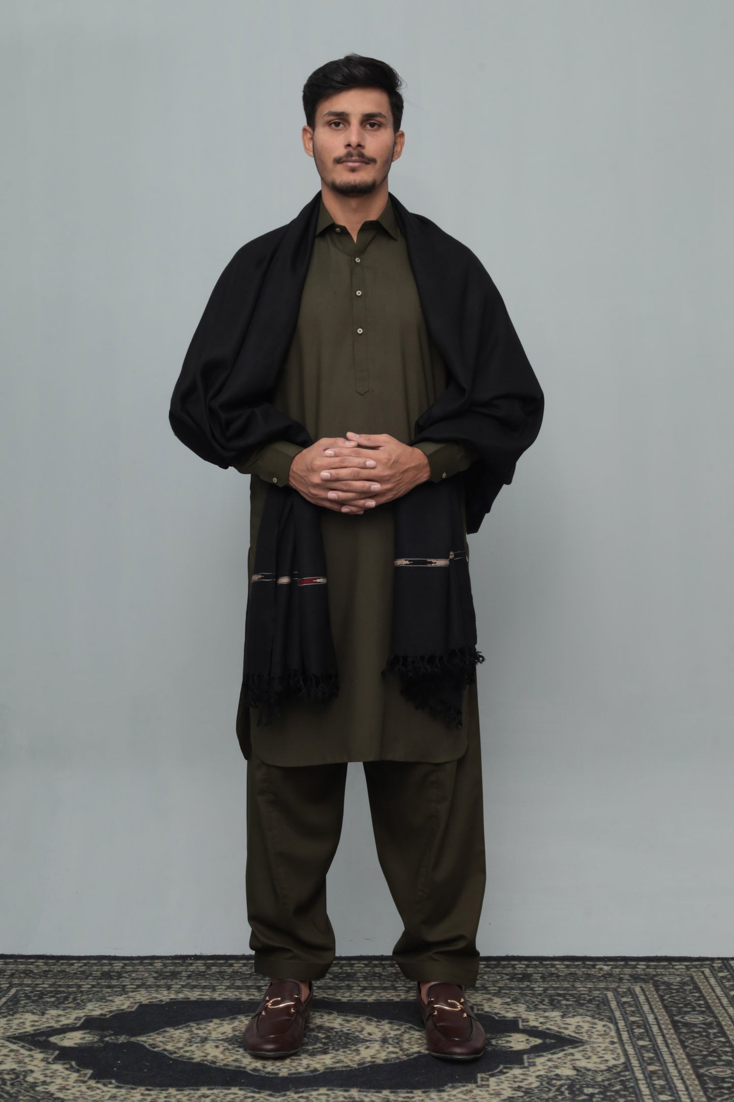 Black Swati Thread Shawl - Men