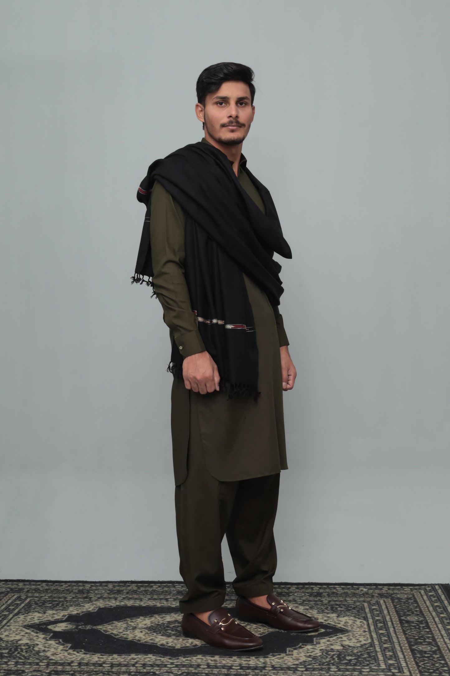 Black Swati Thread Shawl - Men