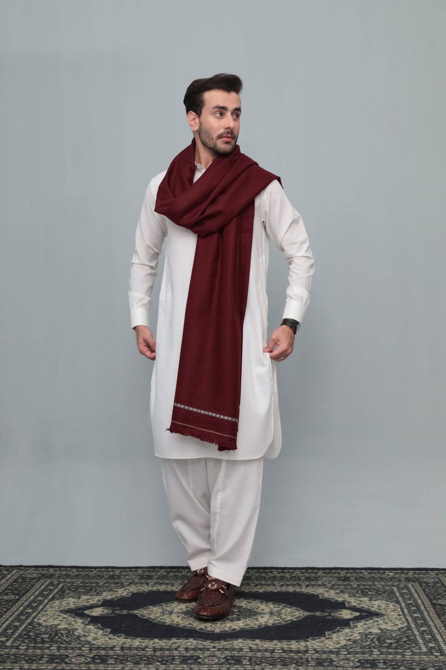 Marron Swati Thread Shawl - Men