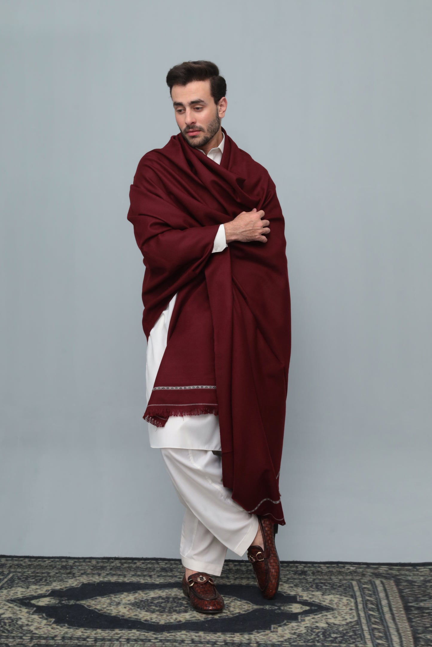 Marron Swati Thread Shawl - Men