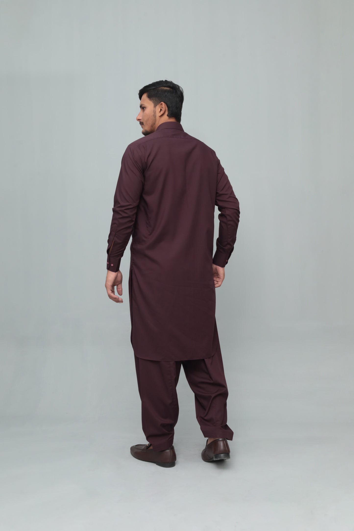 Dark Marron French Collar Shalwar Kameez - Stitched