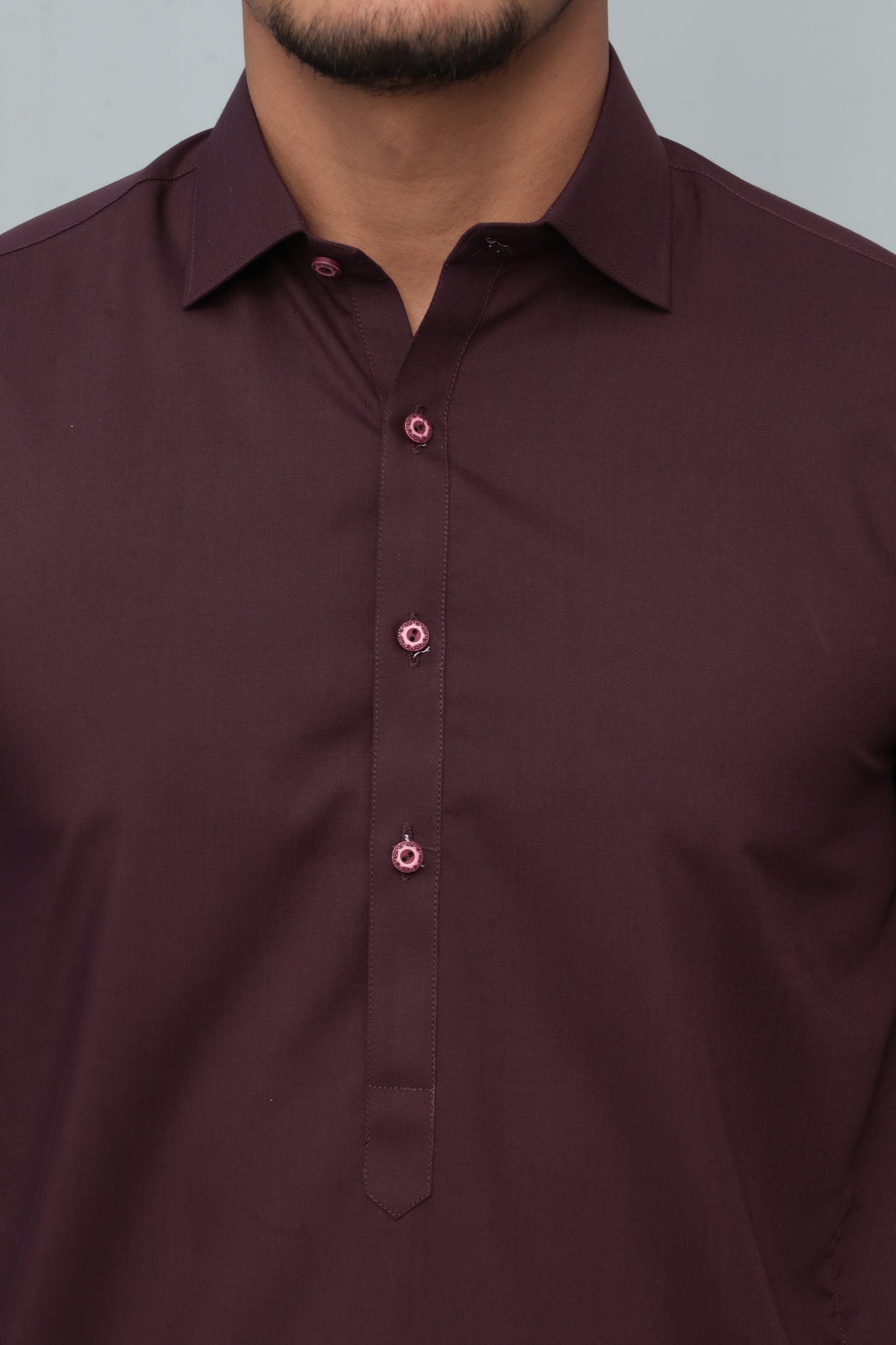 Dark Marron French Collar Shalwar Kameez - Stitched