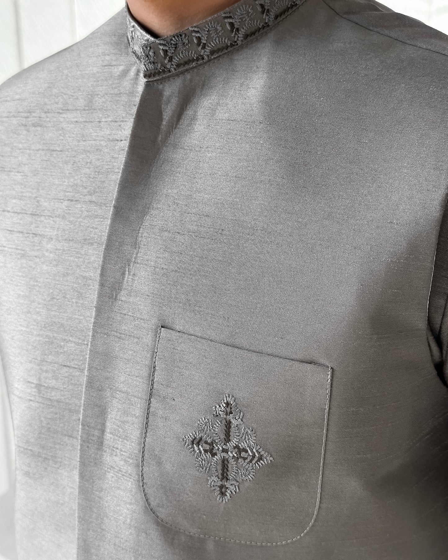 Sand Gray Kurta Trouser with Embroidered Waistcoat - Men