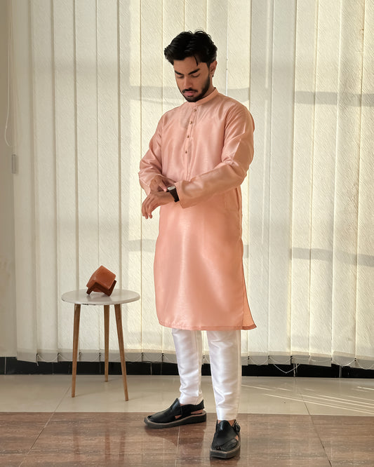 Peach Pink Kurta Trouser - Men