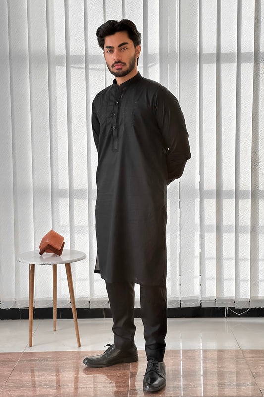 Black Tarkashi With Embroidered Chest MT-444 - Stitched