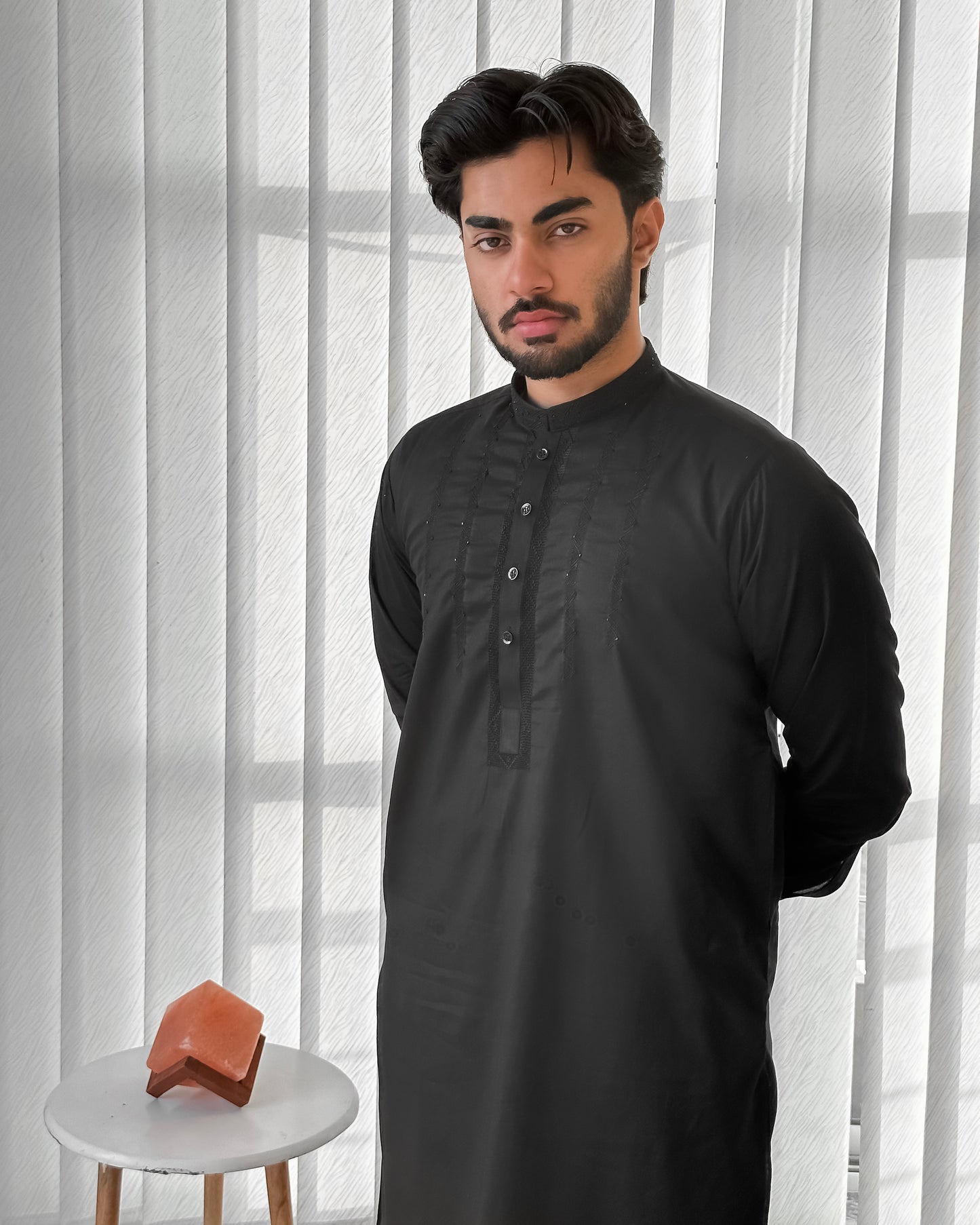 Black Tarkashi With Embroidered Chest MT-444 - Stitched