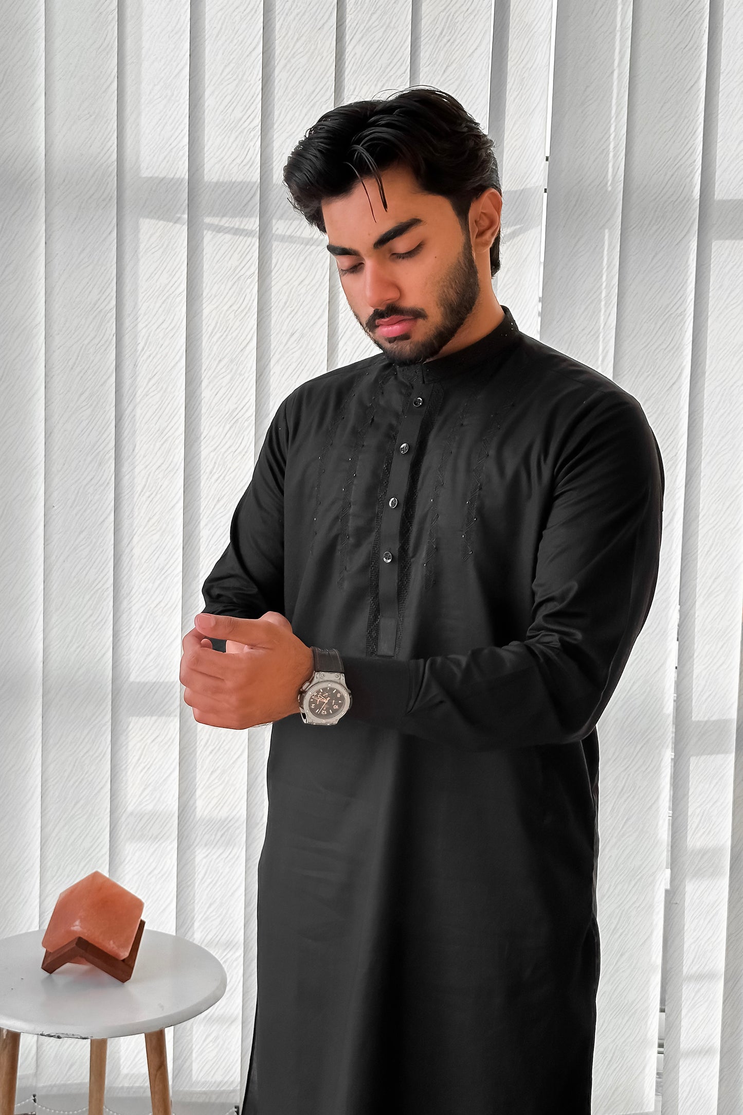 Black Tarkashi With Embroidered Chest MT-444 - Stitched