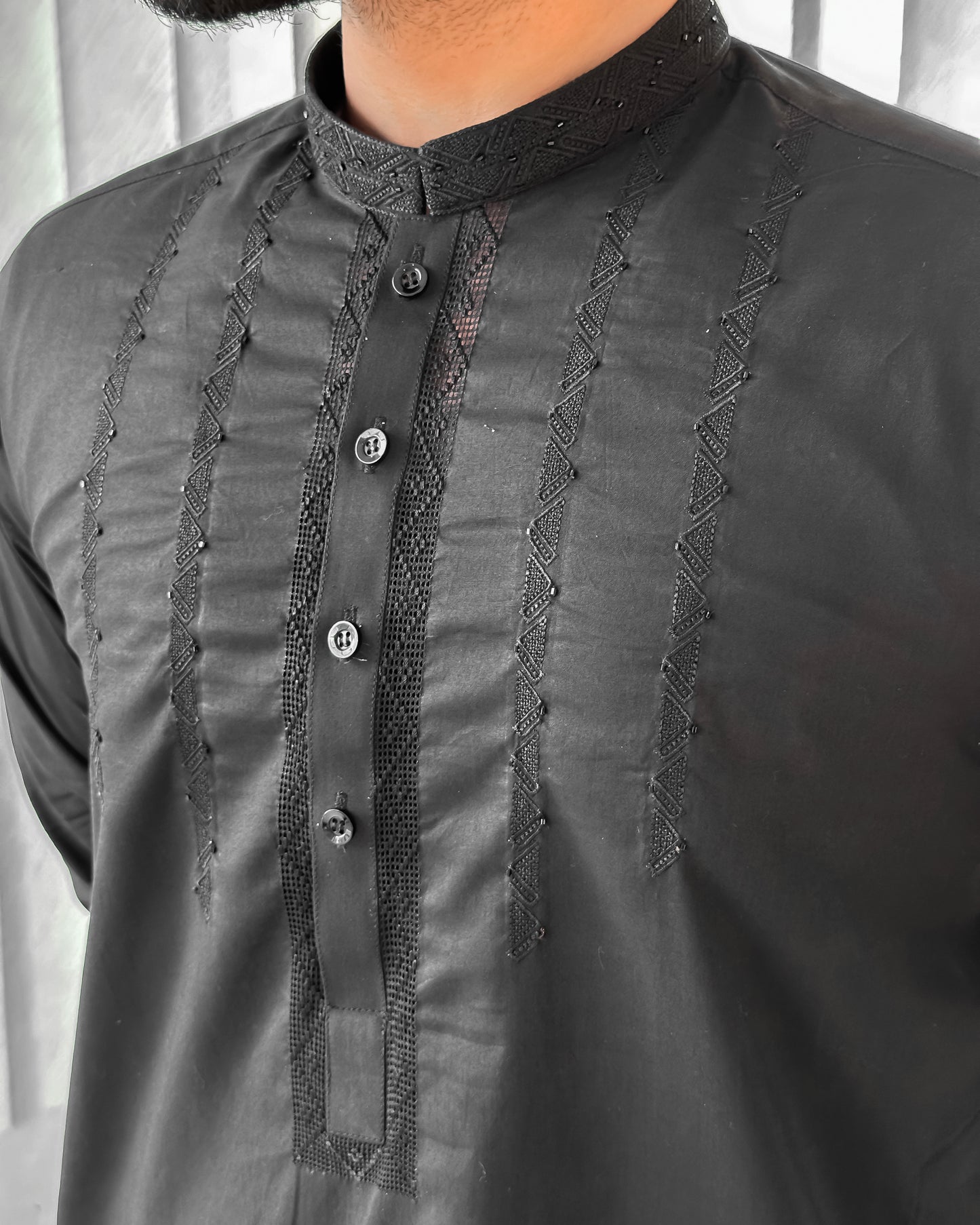 Black Tarkashi With Embroidered Chest MT-444 - Stitched