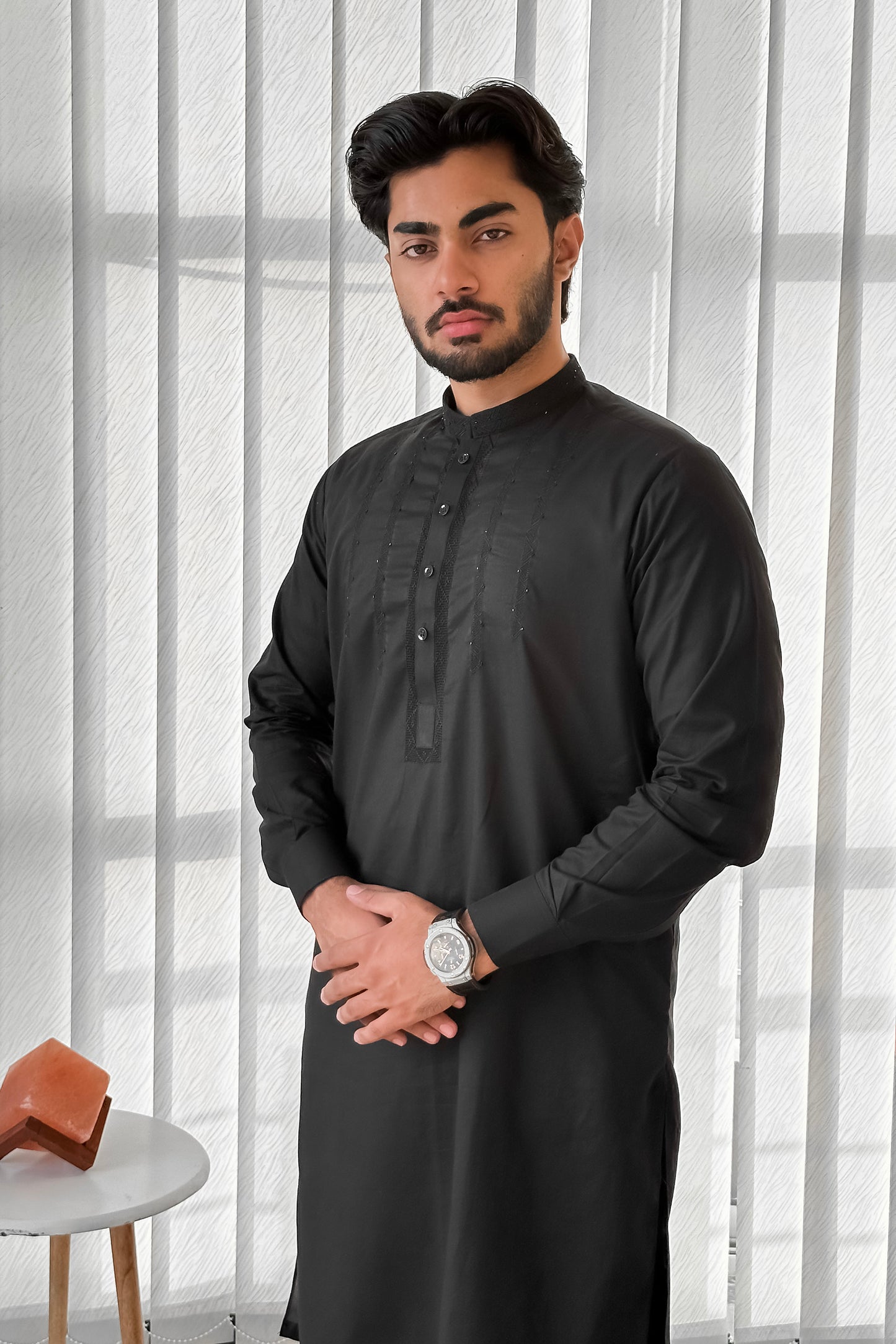 Black Tarkashi With Embroidered Chest MT-444 - Stitched