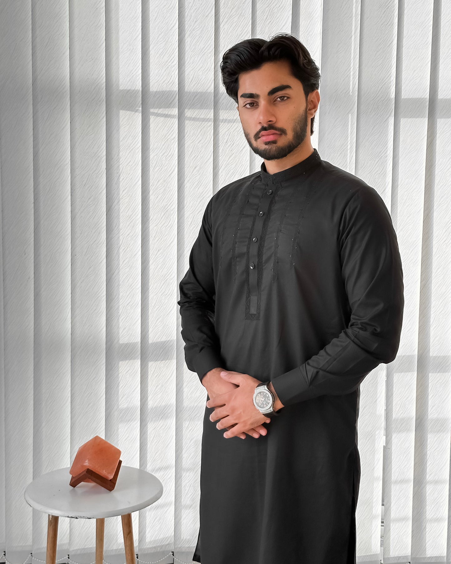 Black Tarkashi With Embroidered Chest MT-444 - Stitched