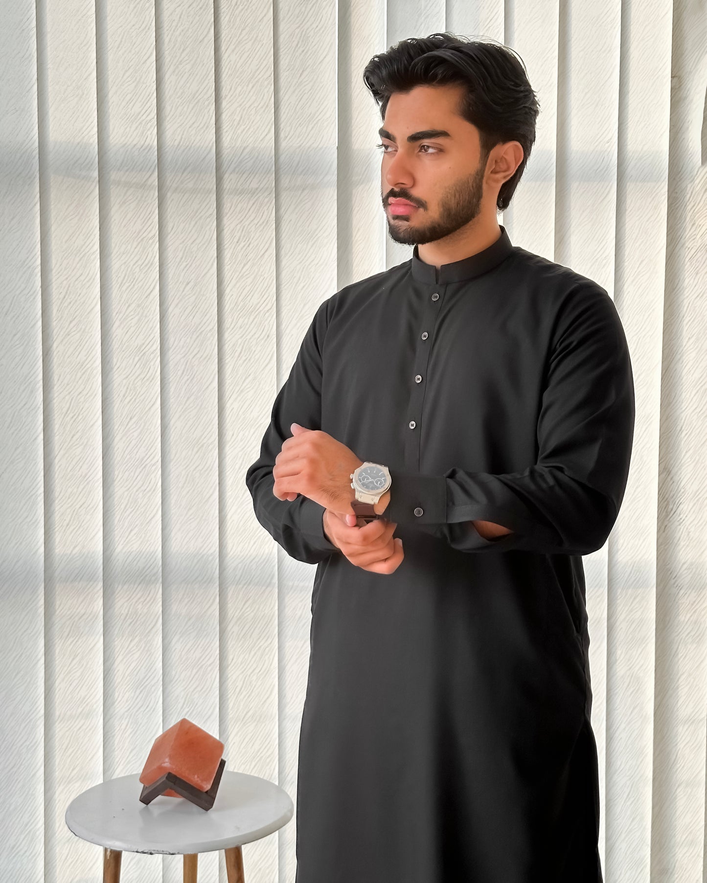 Black Blended Kurta Shalwar - Men