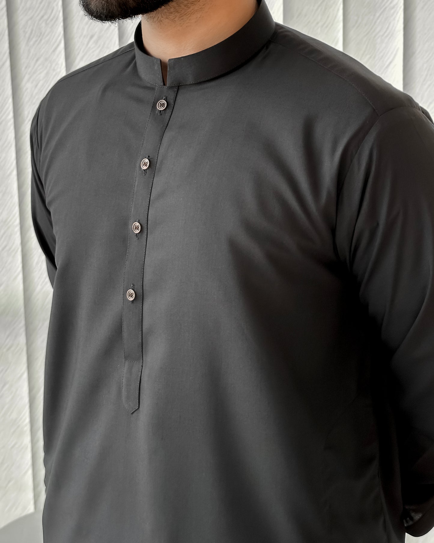 Black Blended Kurta Shalwar - Men