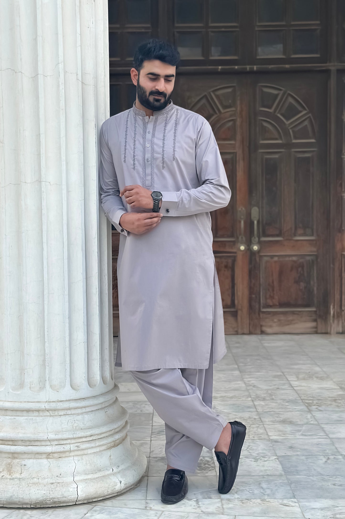 Light Pink Tarkashi With Embroidered Chest MT-444 - Stitched