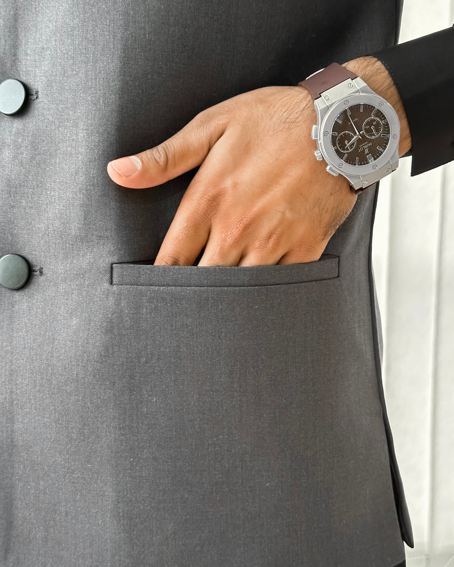 Gray Suiting Waistcoat - Straight Cut Buttoned - Men