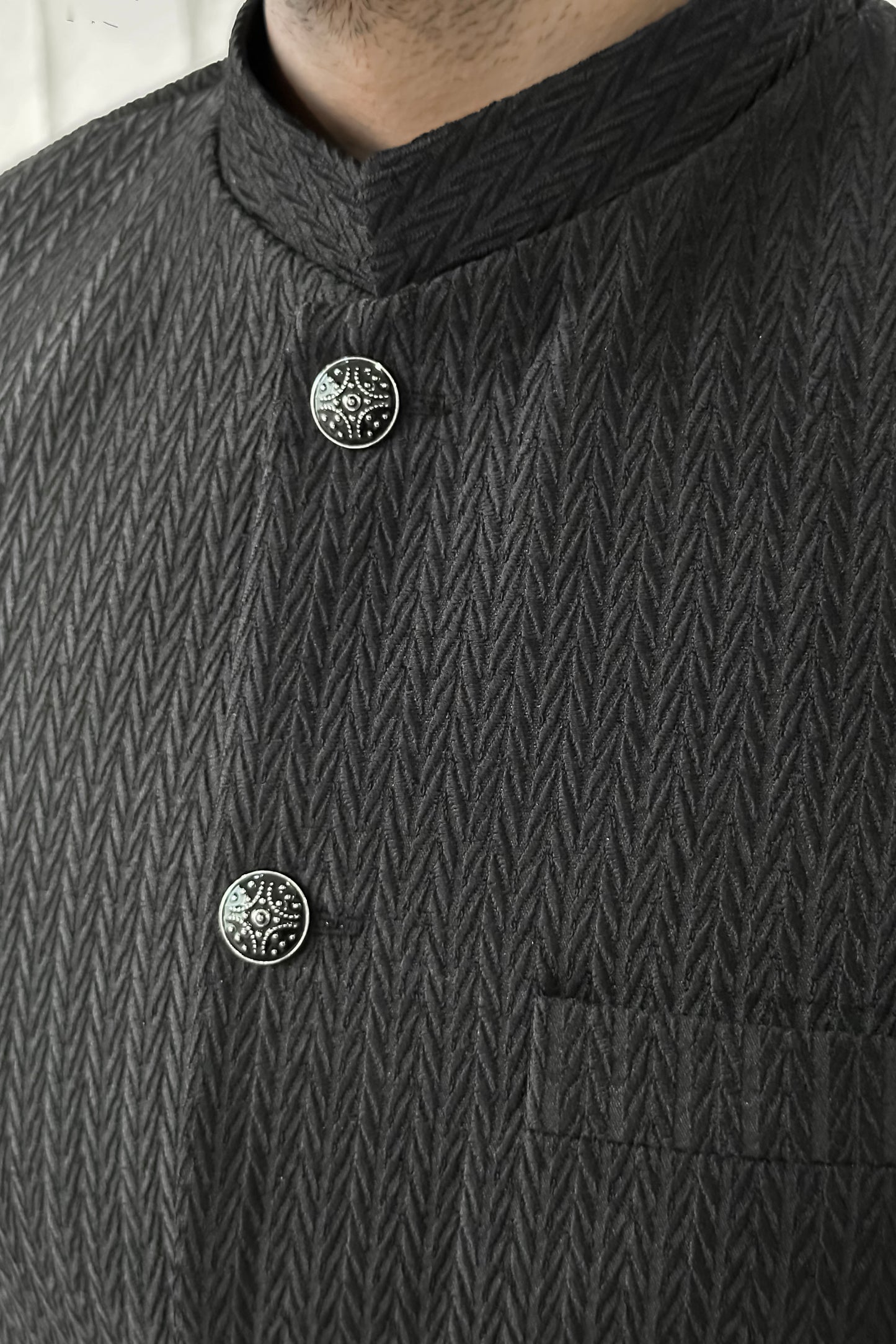 Black Kurta Shalwar with Embroidered Prince Coat - Men