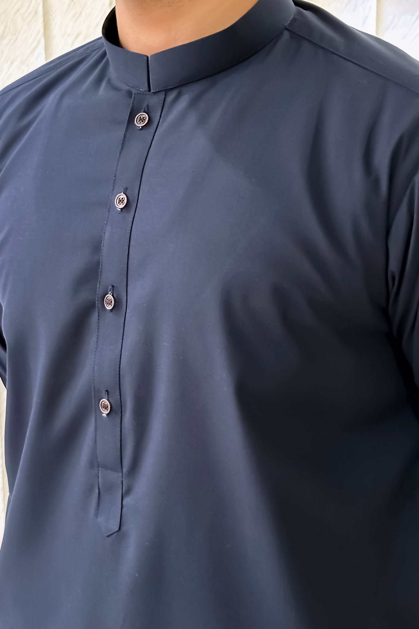 Navy Blue Blended Kameez Shalwar - Men