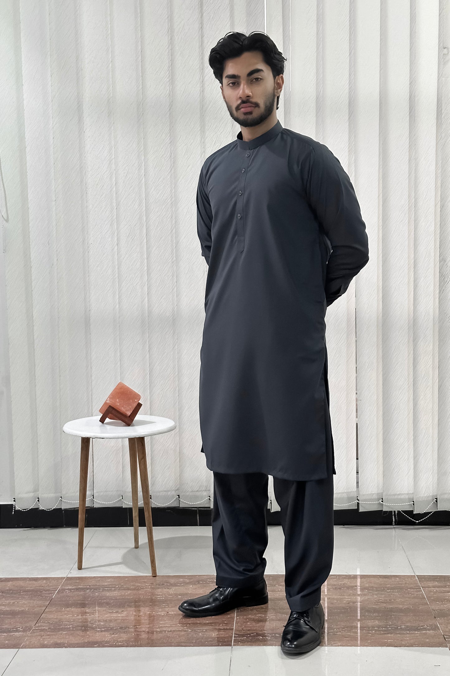 Gray Blended Kameez Shalwar - Men