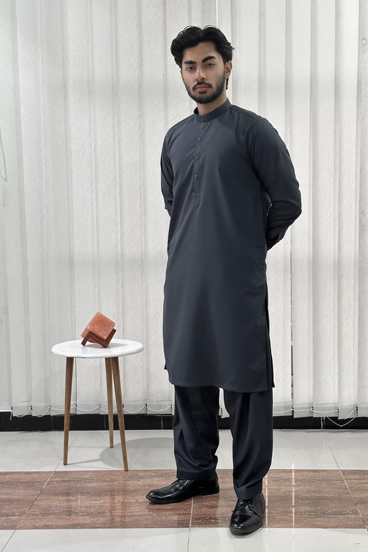 Gray Blended Kurta Shalwar - Men