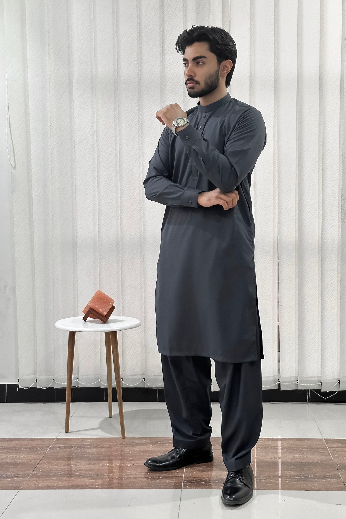 Gray Blended Kameez Shalwar - Men