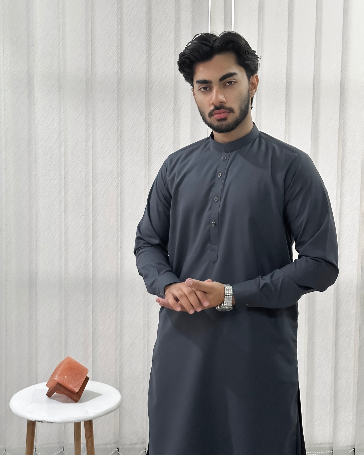 Gray Blended Kurta Shalwar - Men