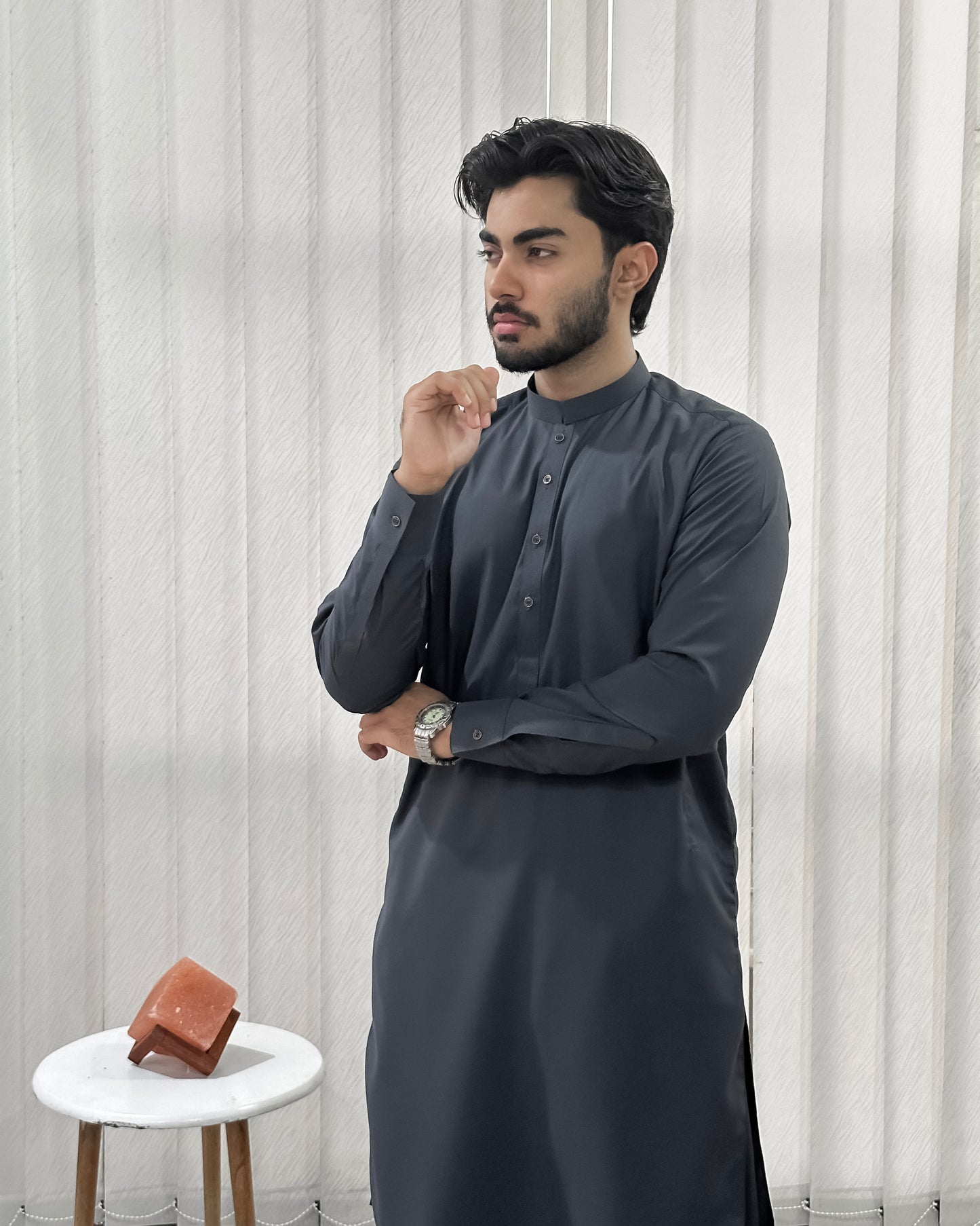 Gray Blended Kurta Shalwar - Men