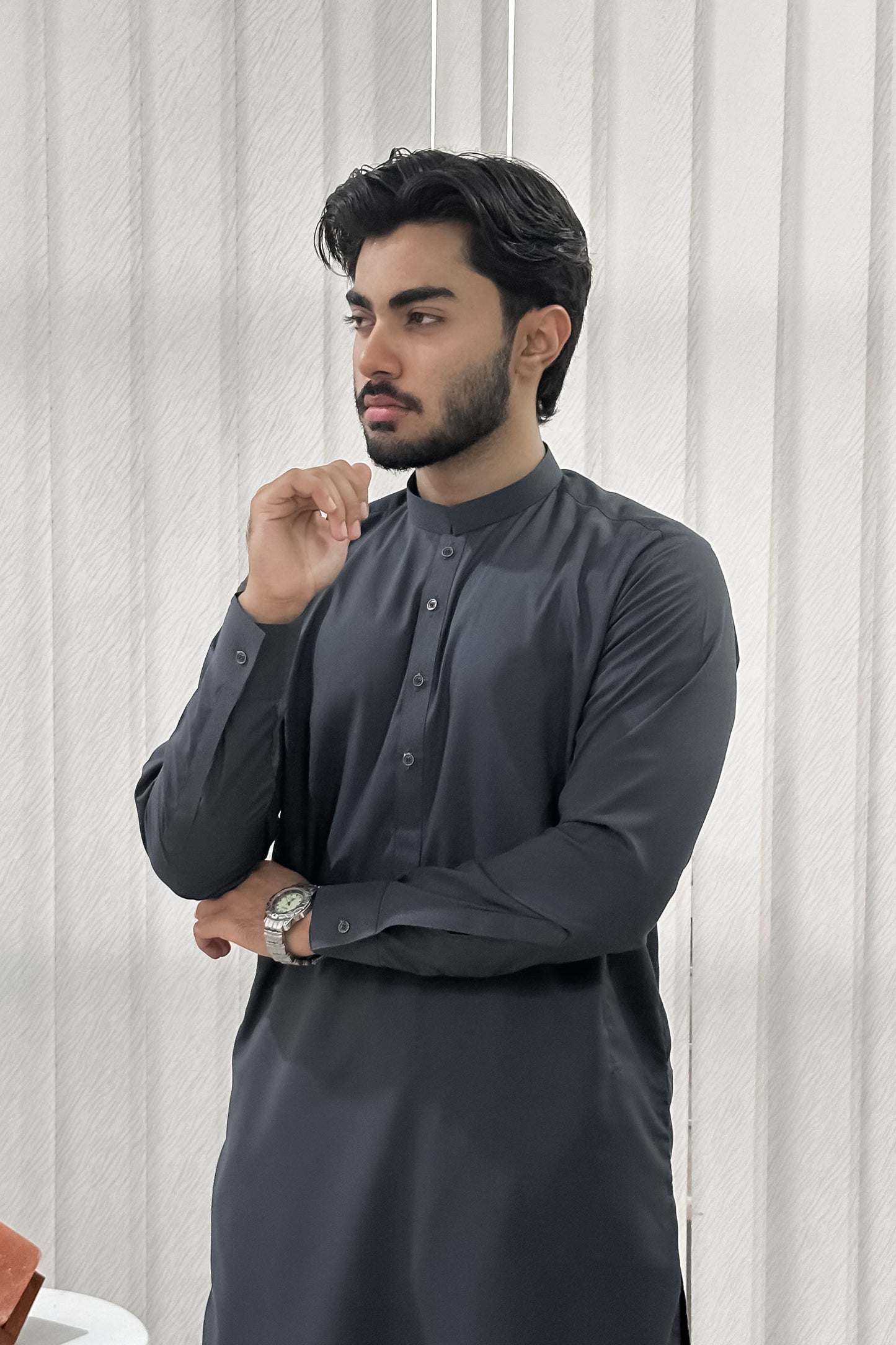 Gray Blended Kameez Shalwar - Men