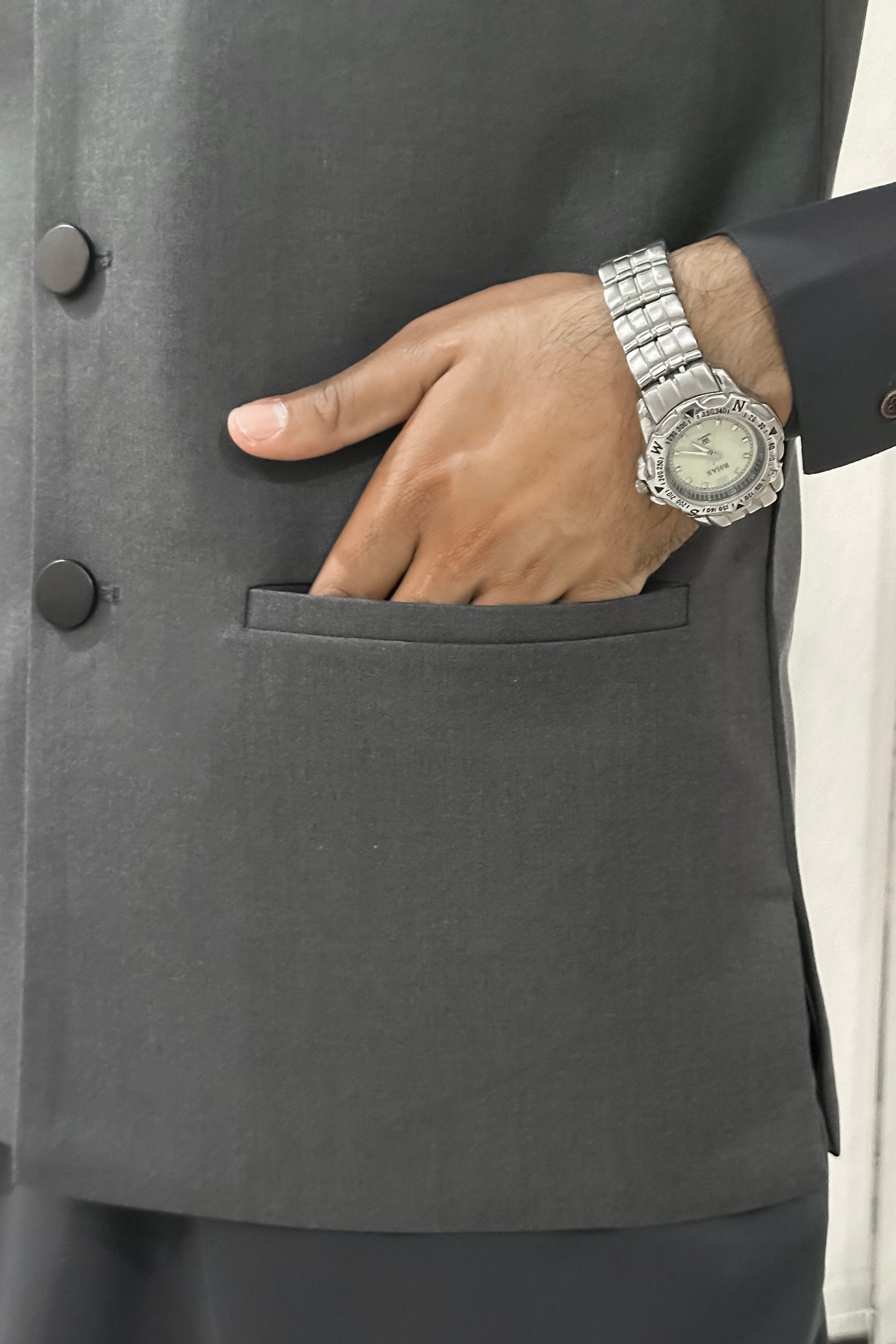 Gray Kurta Shalwar with Suiting Waistcoat - Straight Cut - Men