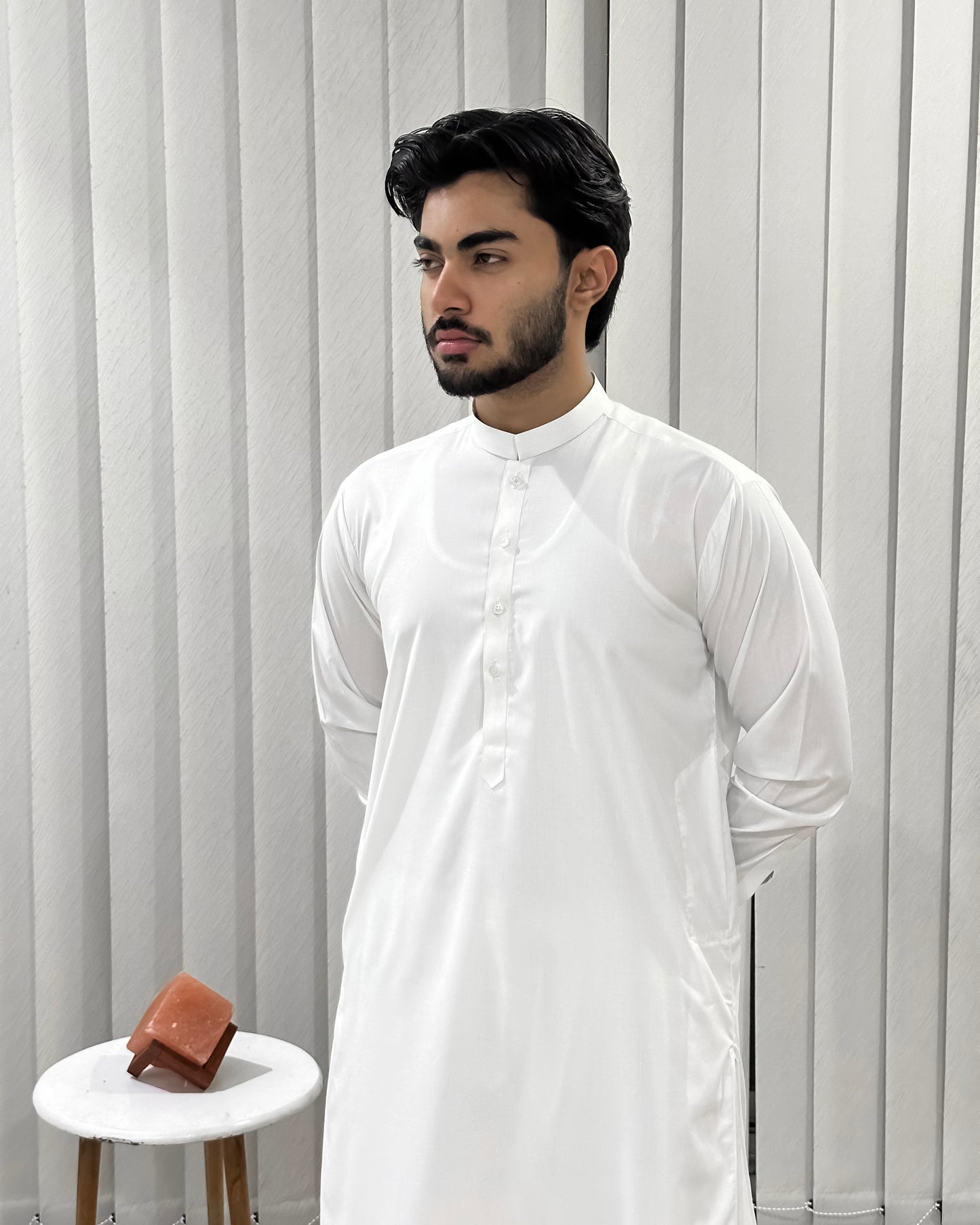 Off White Blended Kurta Shalwar - Men