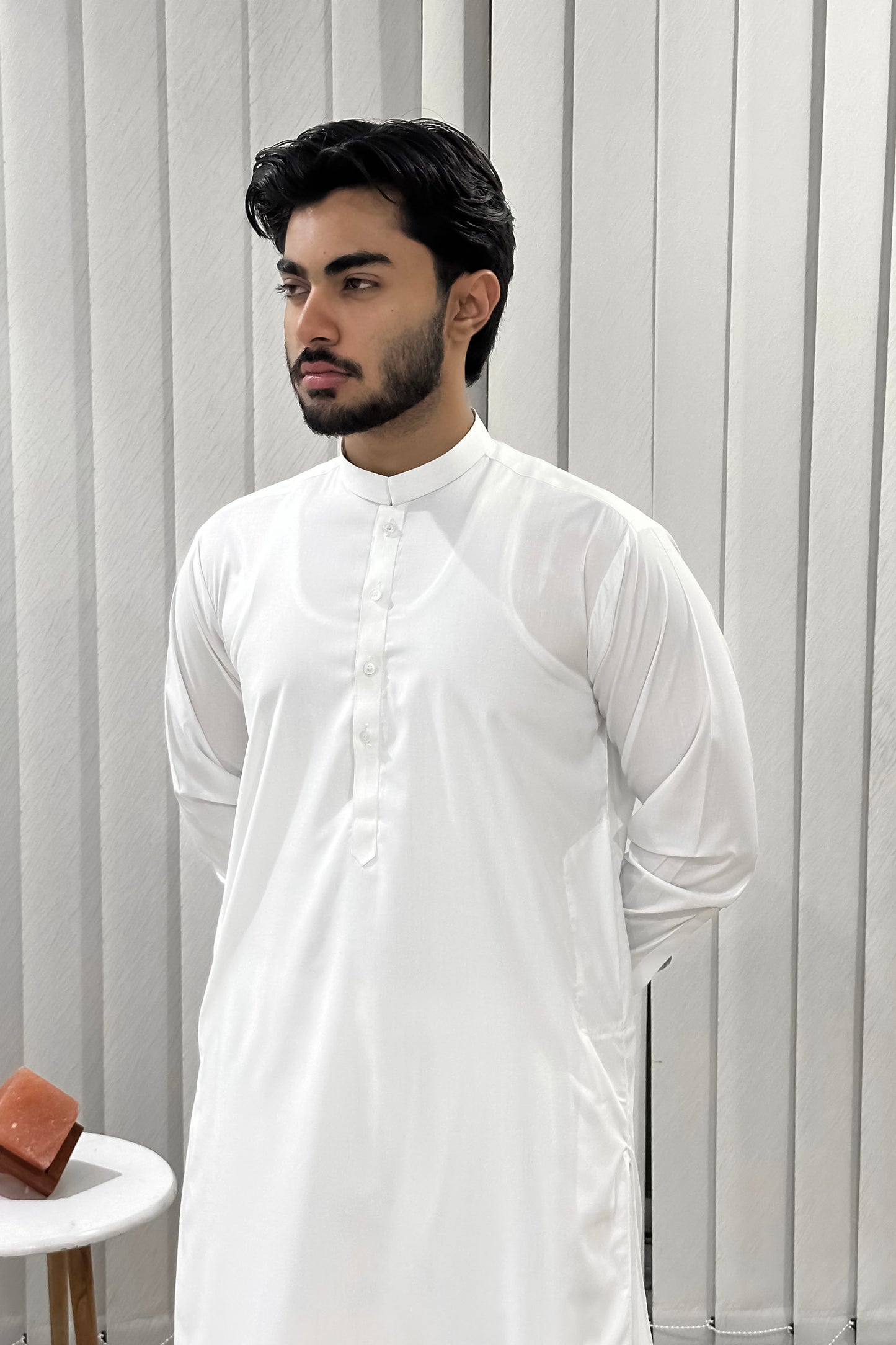 Off White Blended Kameez Shalwar - Men