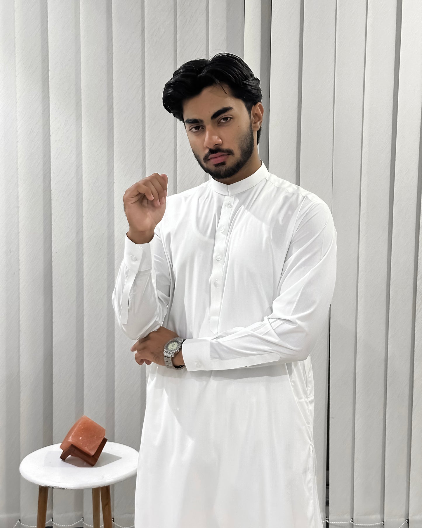 Off White Blended Kurta Shalwar - Men