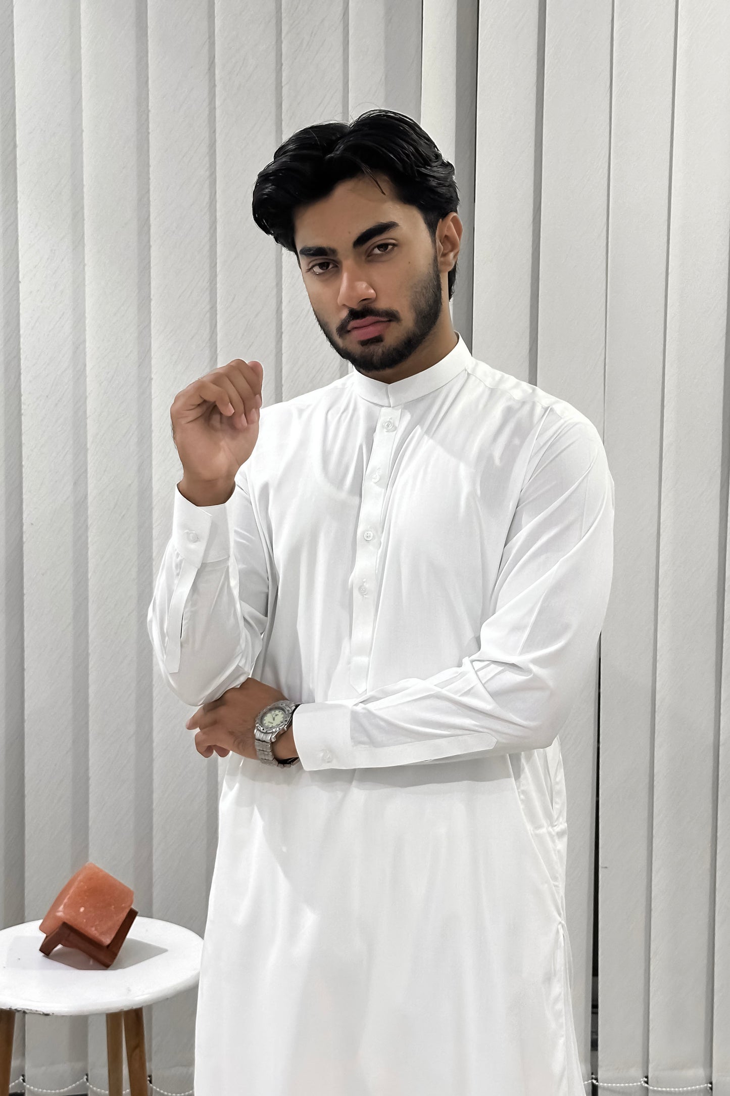 Off White Blended Kameez Shalwar - Men