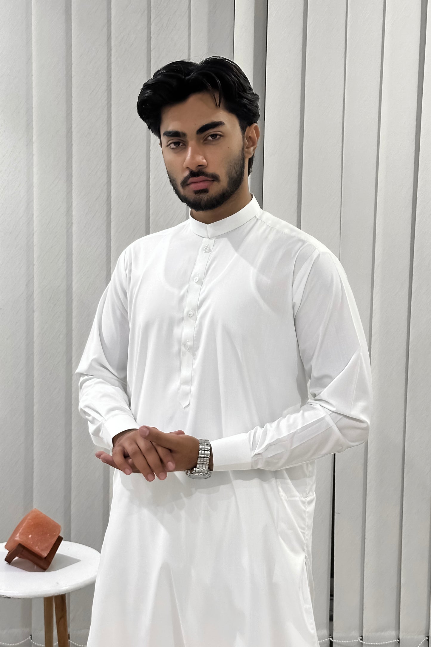 Off White Blended Kameez Shalwar - Men