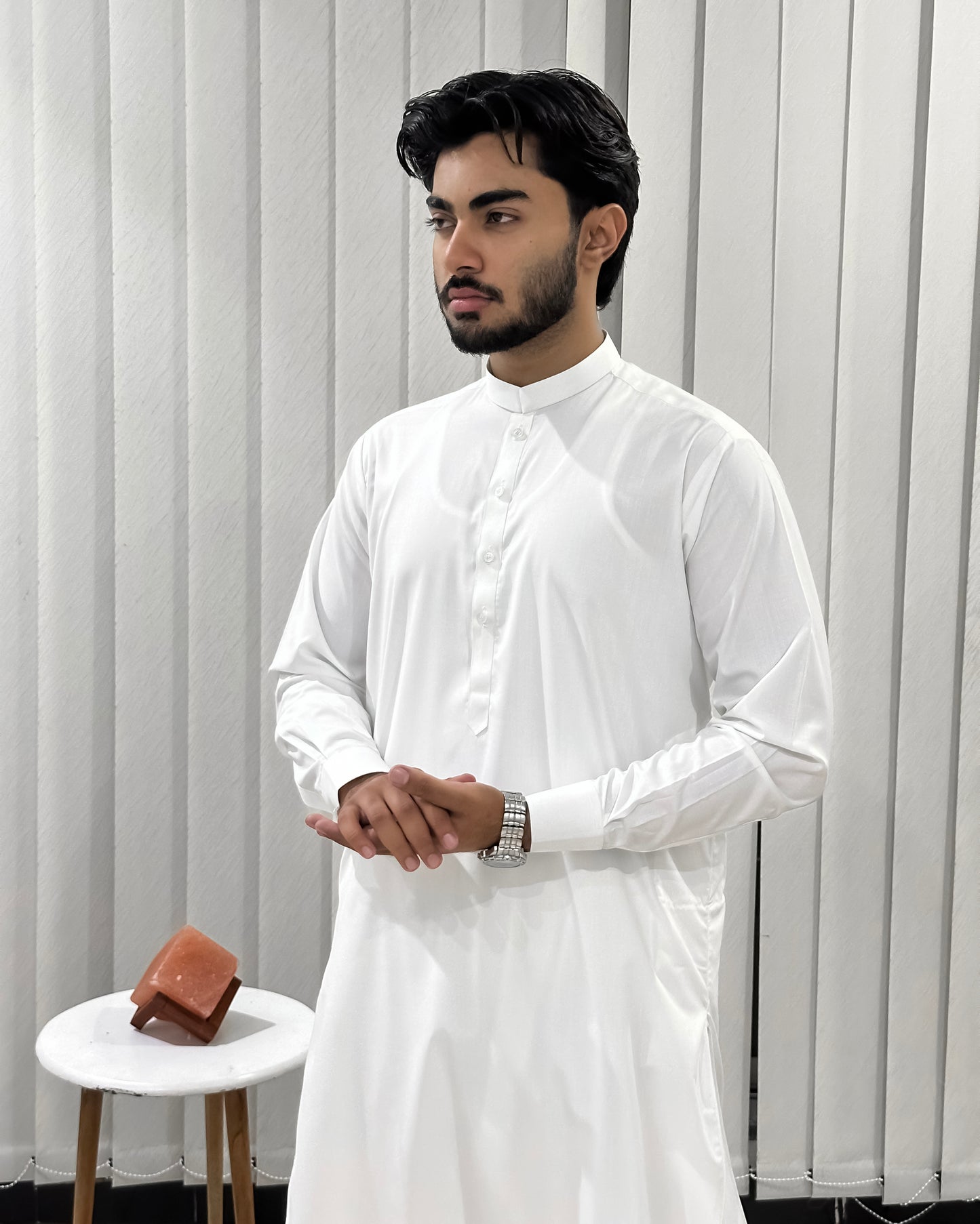 Off White Blended Kurta Shalwar - Men